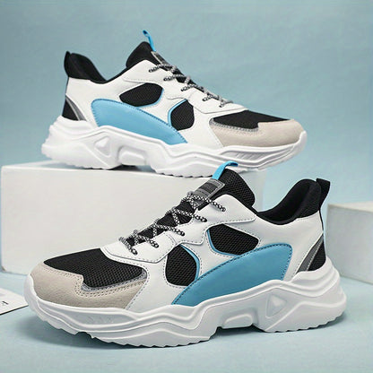 [Breathable|Mesh] White & Teal Breathable Mesh Men's Chunky Sneakers | Lace-Up Design, EVA Sole | for All Seasons Casual Sneakers