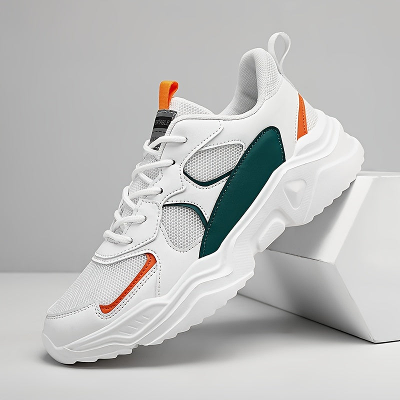 [Breathable|Mesh] White & Teal Breathable Mesh Men's Chunky Sneakers | Lace-Up Design, EVA Sole | for All Seasons Casual Sneakers
