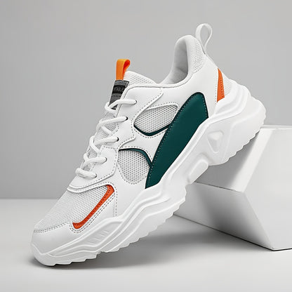[Breathable|Mesh] White & Teal Breathable Mesh Men's Chunky Sneakers | Lace-Up Design, EVA Sole | for All Seasons Casual Sneakers