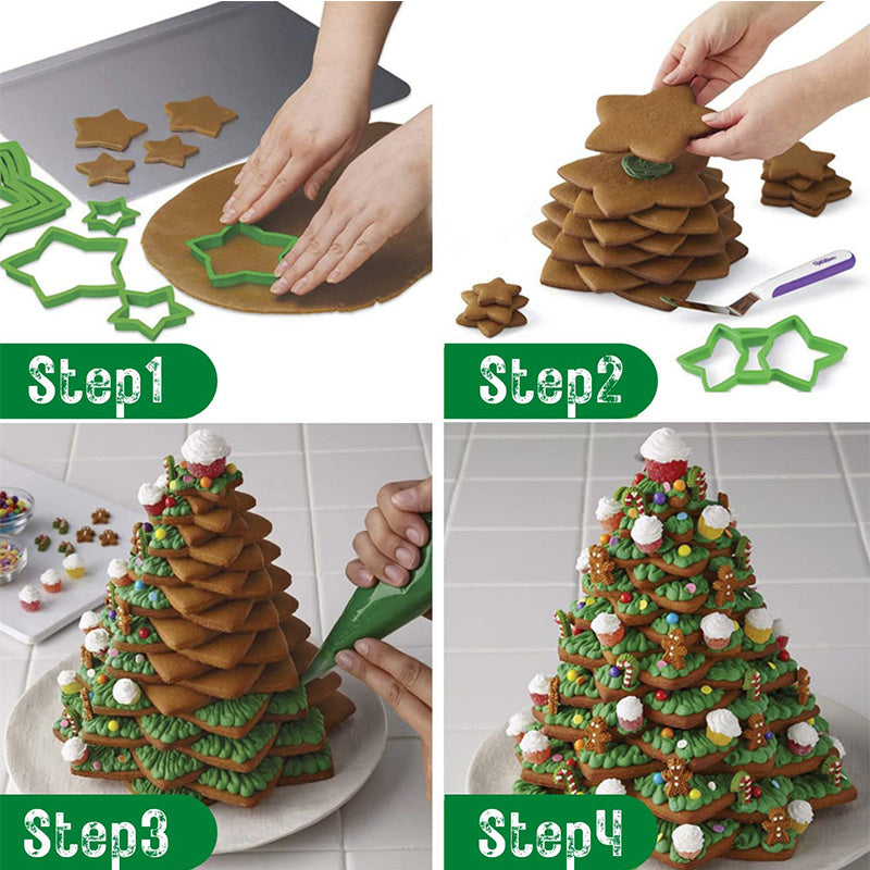 10pcs 3D Christmas Tree Cookie Cutter Set, Star Cookie Cutters