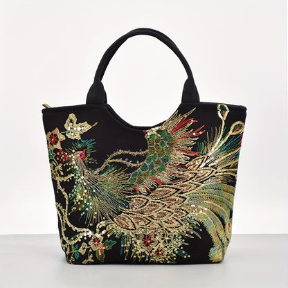 [Wo 'S Embroidered Bag] Retro Style Wo 'S Embroidered Satchel Bag, Fashion Double Handle Purse with Removable Strap