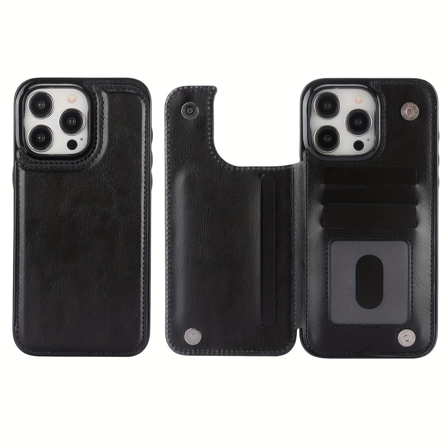 Premium PU Synthetic Faux Leather Wallet Case Designed for Various for iphone Models, Featuring Card Slots, a Stand, And Shockproof Protection.