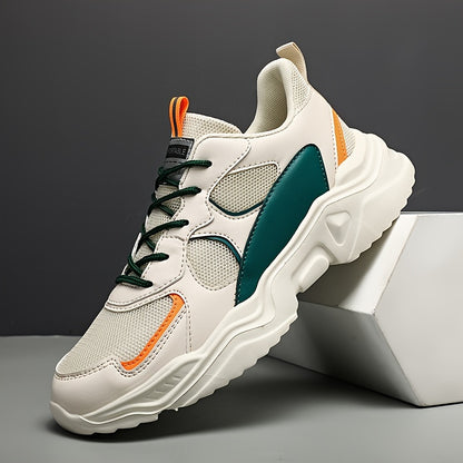 [Breathable|Mesh] White & Teal Breathable Mesh Men's Chunky Sneakers | Lace-Up Design, EVA Sole | for All Seasons Casual Sneakers