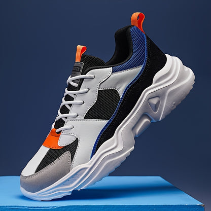 [Breathable|Mesh] White & Teal Breathable Mesh Men's Chunky Sneakers | Lace-Up Design, EVA Sole | for All Seasons Casual Sneakers