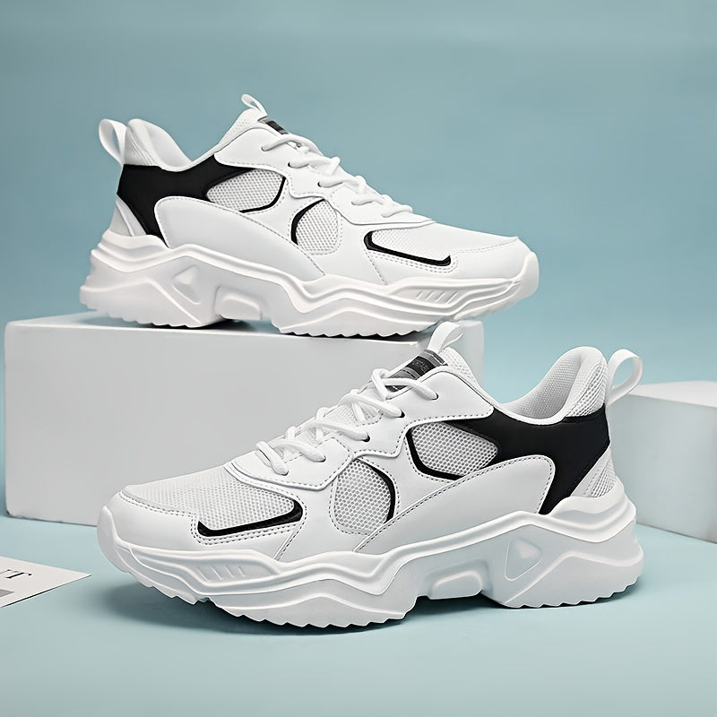 [Breathable|Mesh] White & Teal Breathable Mesh Men's Chunky Sneakers | Lace-Up Design, EVA Sole | for All Seasons Casual Sneakers