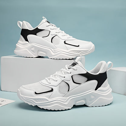 [Breathable|Mesh] White & Teal Breathable Mesh Men's Chunky Sneakers | Lace-Up Design, EVA Sole | for All Seasons Casual Sneakers