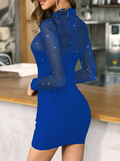 Golden Mesh Long-sleeve Dress