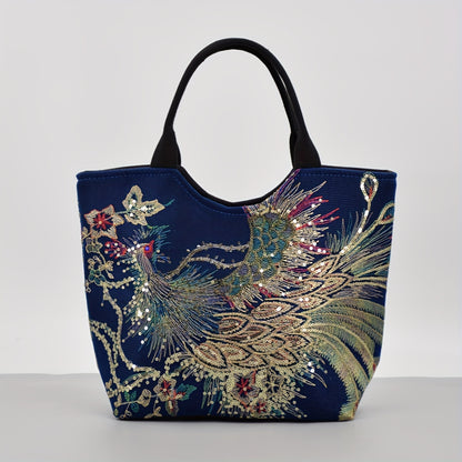 [Wo 'S Embroidered Bag] Retro Style Wo 'S Embroidered Satchel Bag, Fashion Double Handle Purse with Removable Strap