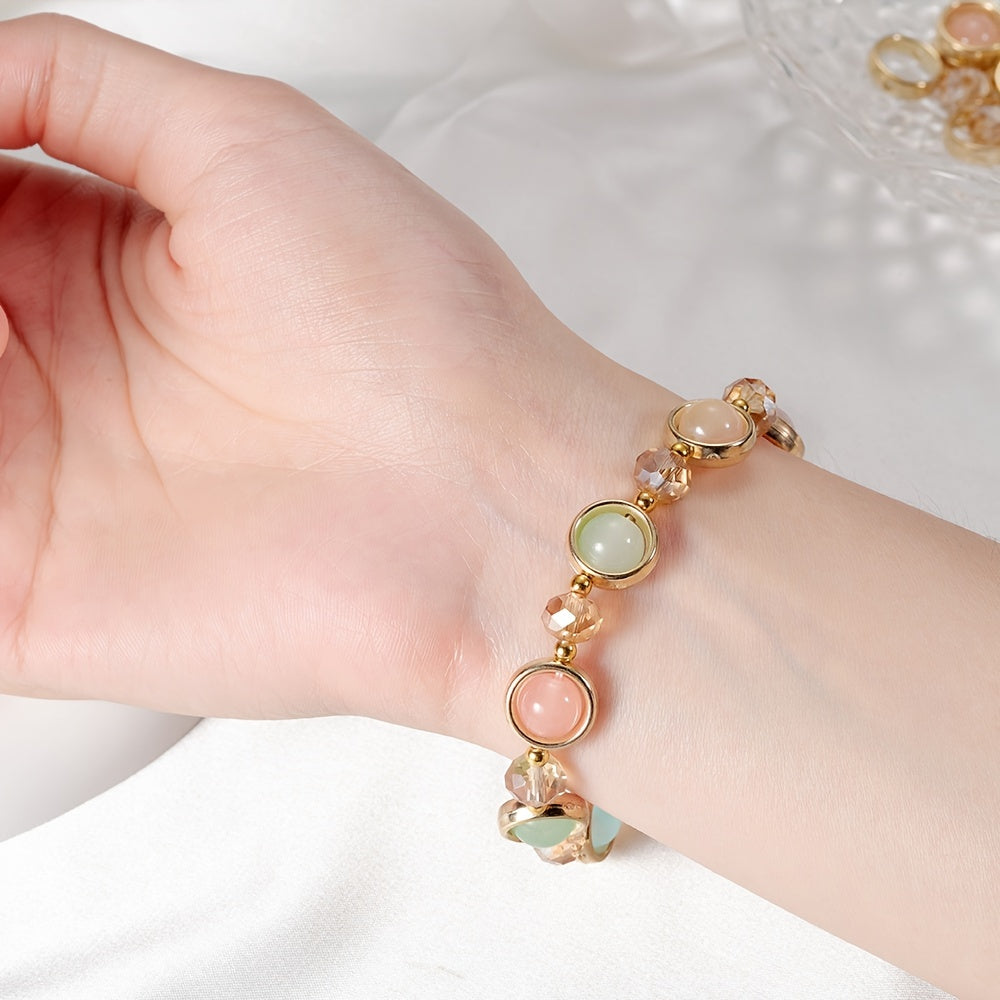 Inlay Round Cut Glass Bracelet Transparent Colorful Beaded Handmade Bracelet For Woman Jewelry Gifts