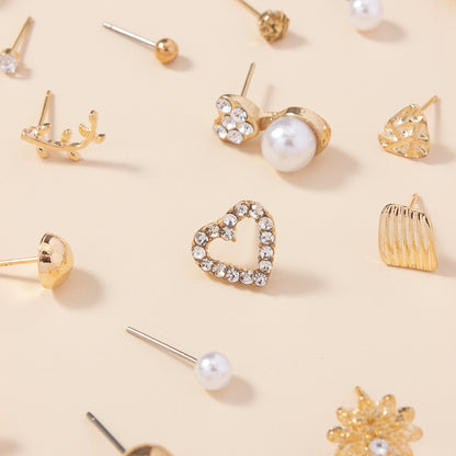A Set of 30 Pairs of Stylish Alloy Heart-Shaped Faux Gemstone Letter Earrings.