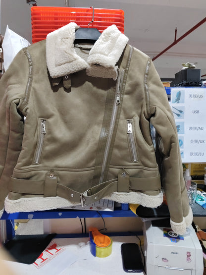 WInter Lapel Jacket Suede Lamb Wool Warm Coat Motorcycle Clothing Women Outwears