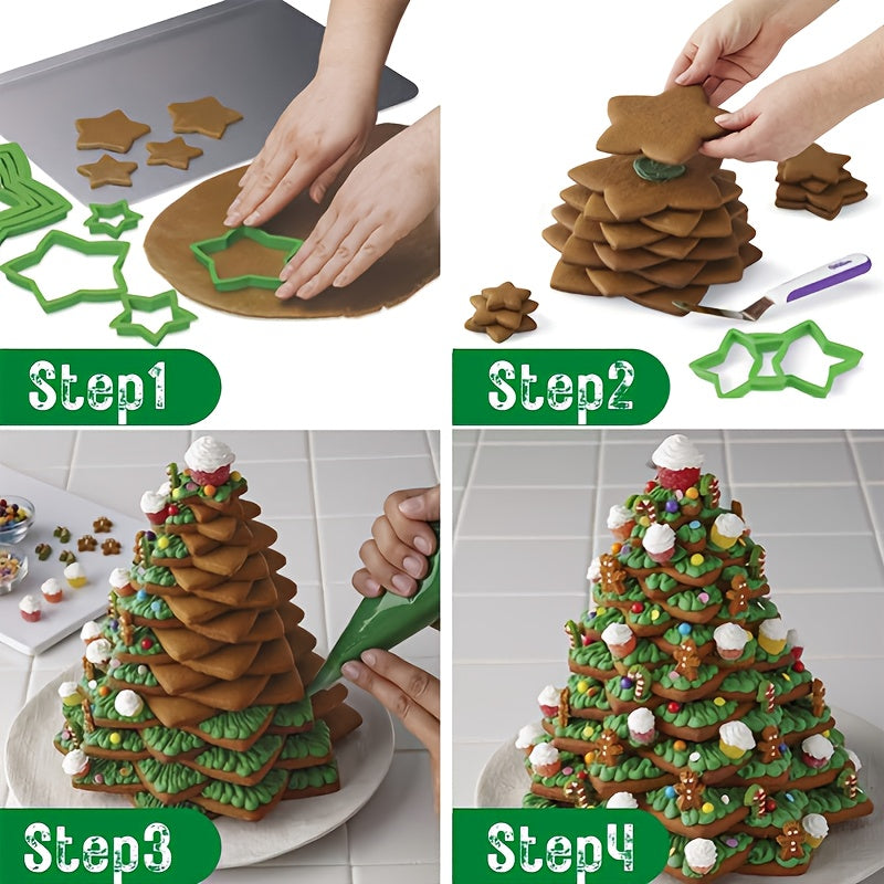 10pcs 3D Christmas Tree Cookie Cutter Set, Star Cookie Cutters