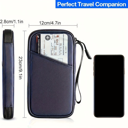 Family Passport Holder with SIM Card Slot and Pop-Up Needle, RFID Blocking Travel Passport Wallet, Ticket Document Storage Bag with Wrist Strap, Holds Up to 6 Passports and 9 Credit Cards