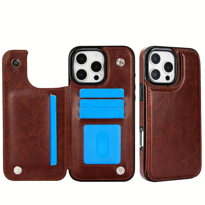 Premium PU Synthetic Faux Leather Wallet Case Designed for Various for iphone Models, Featuring Card Slots, a Stand, And Shockproof Protection.
