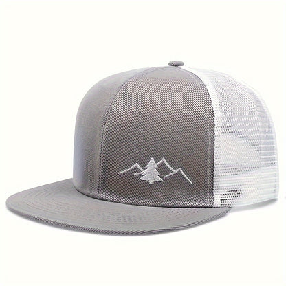 Trendy Embroidered Trucker Hat, Breathable Mesh Baseball Cap for Outdoor & Skateboarding, Business Business Style