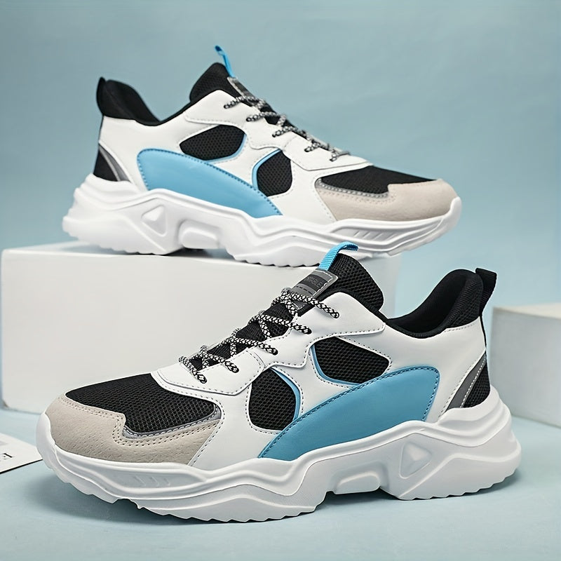 [Breathable|Mesh] White & Teal Breathable Mesh Men's Chunky Sneakers | Lace-Up Design, EVA Sole | for All Seasons Casual Sneakers