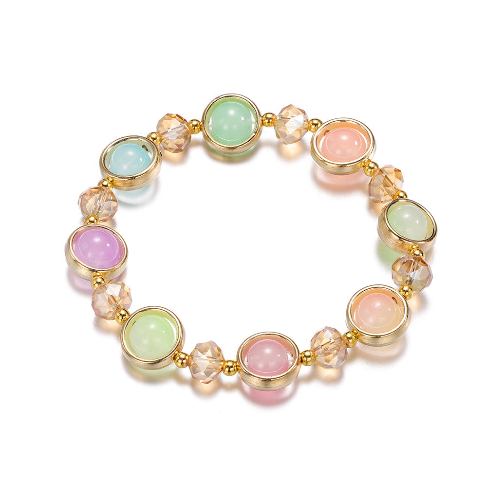 Inlay Round Cut Glass Bracelet Transparent Colorful Beaded Handmade Bracelet For Woman Jewelry Gifts