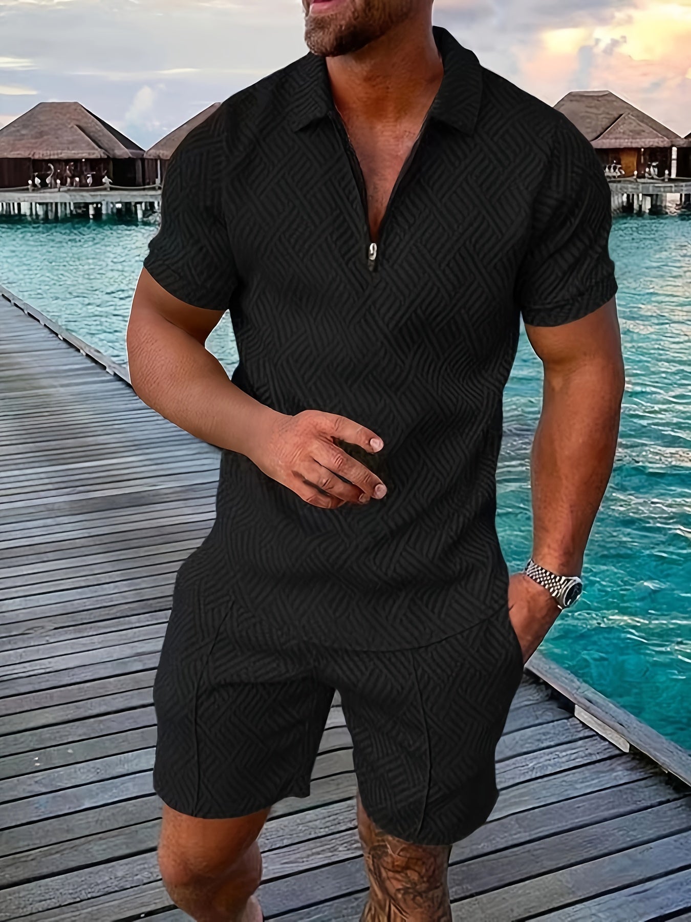 Men's T-shirt short sleeve + shorts casual sports suit blue