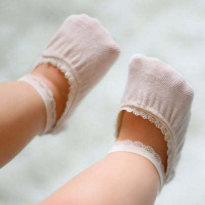 Girls' Elastic Lace-Up Boat Socks with Stretchable Non-Slip Sole