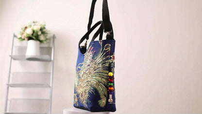 [Wo 'S Embroidered Bag] Retro Style Wo 'S Embroidered Satchel Bag, Fashion Double Handle Purse with Removable Strap