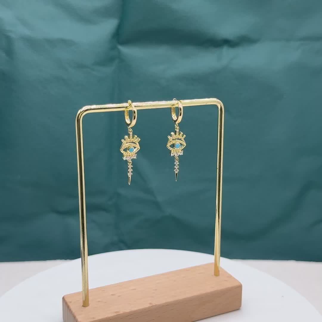 One Pair of Luxury Copper-Inlaid Synthetic Evil Eye Pendant Earrings Dating Gift