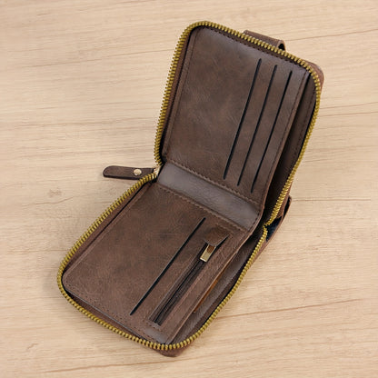 1pc Men's PU Leather Solid Color Business Wallet, Card Holder With Zipper & Button, Valentine's Day Gift For Men
