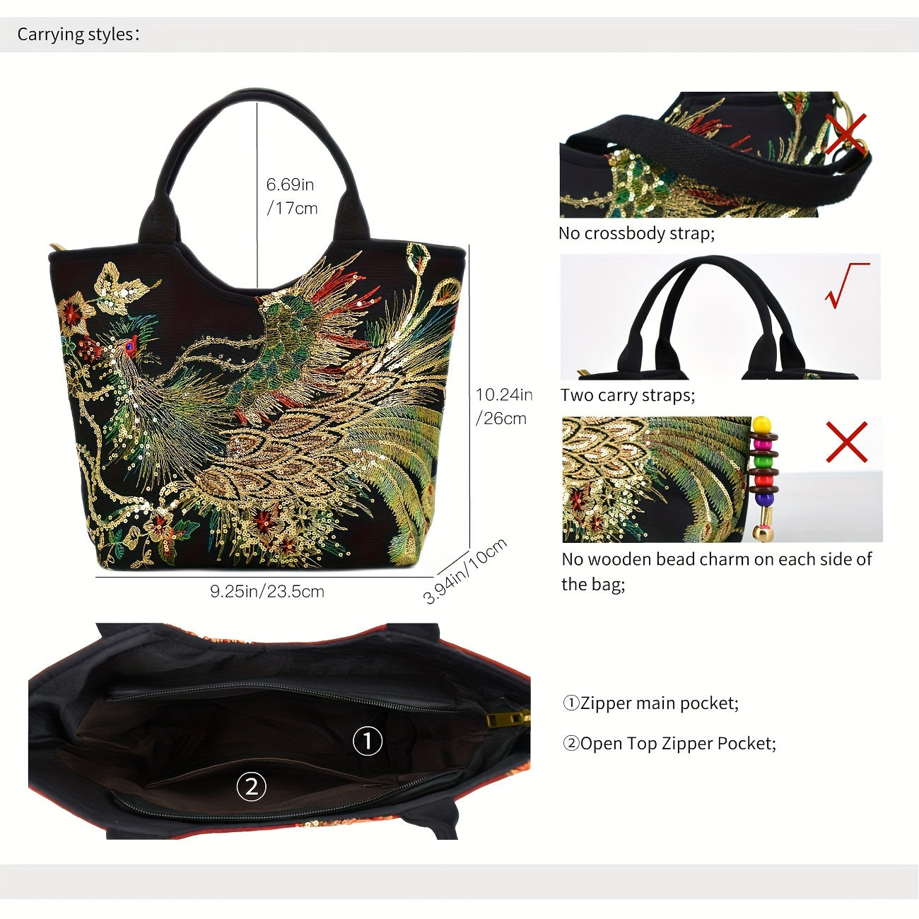 [Wo 'S Embroidered Bag] Retro Style Wo 'S Embroidered Satchel Bag, Fashion Double Handle Purse with Removable Strap