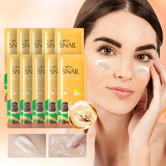 10pcs of Snail Sleeping Mask - Hydrating, Moisturizing, Firming Light Beige, Wash-free Mask, Suitable for All Light Beige Types, Portable Travel Packaging, Moisturizing Mask