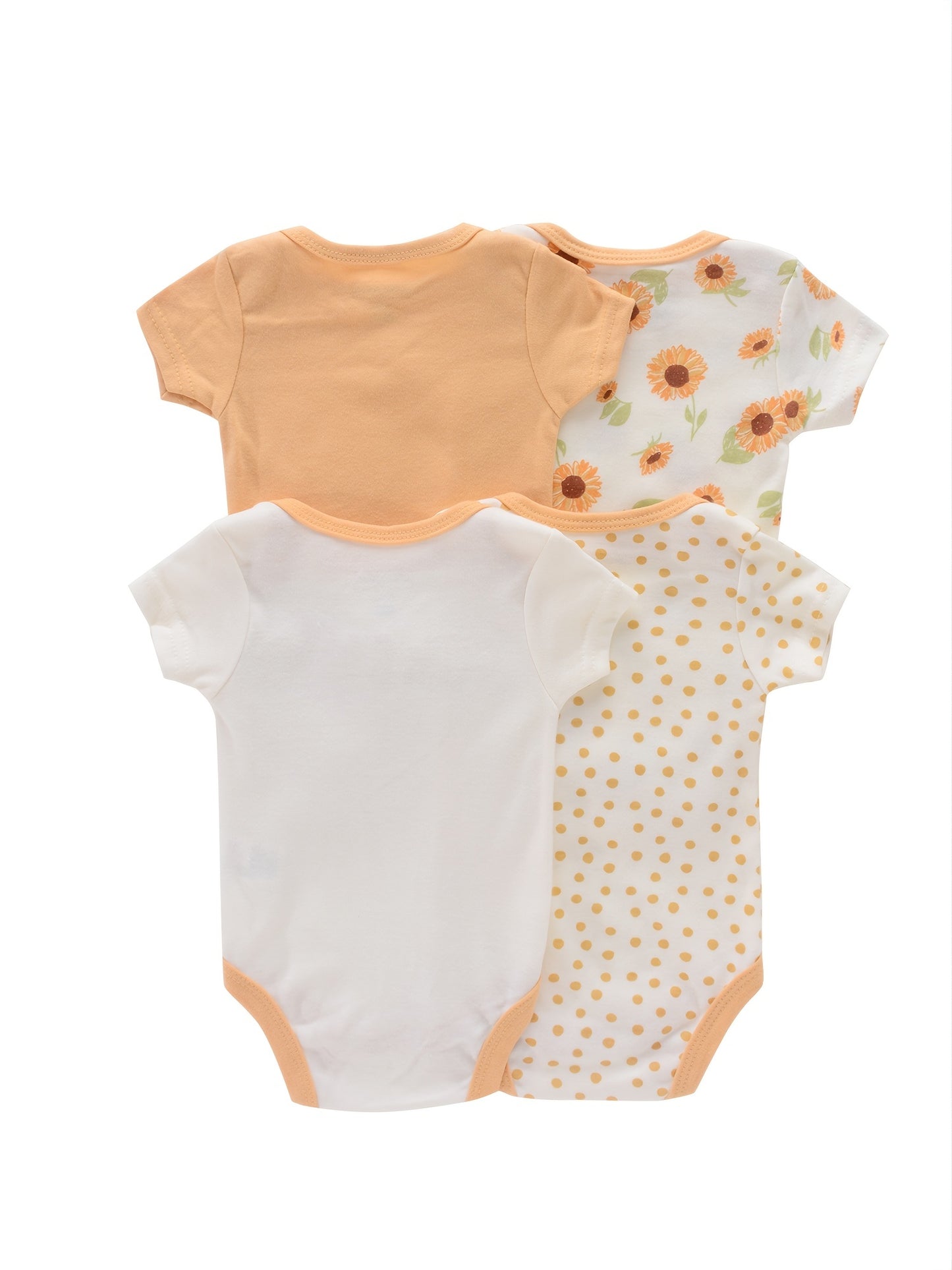 Newborn Baby Short Sleeve One-Piece Suit 4pcs Set with Alphabet Print and Embroidery Triangle Climbing Suit Ha Clothes Set 0-9 Months Baby Clothes