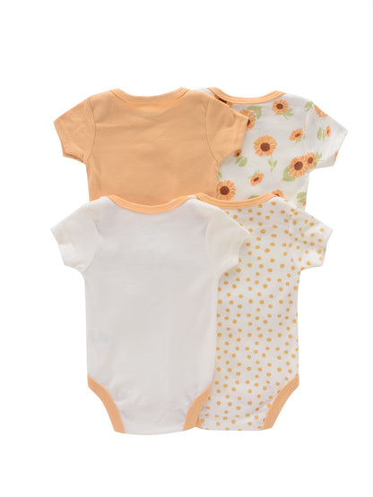 Newborn Baby Short Sleeve One-Piece Suit 4pcs Set with Alphabet Print and Embroidery Triangle Climbing Suit Ha Clothes Set 0-9 Months Baby Clothes