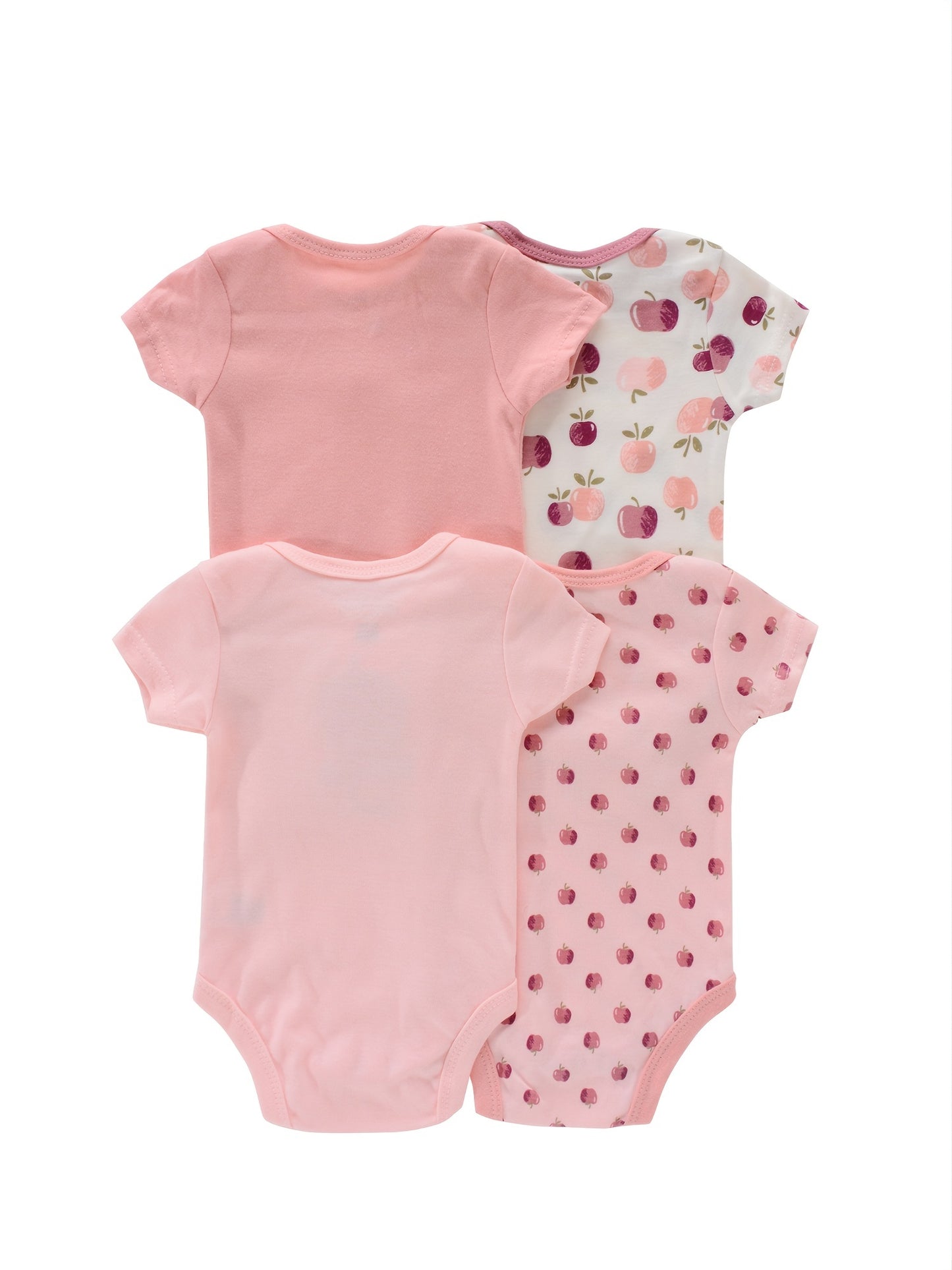 Newborn Baby Short Sleeve One-Piece Suit 4pcs Set with Alphabet Print and Embroidery Triangle Climbing Suit Ha Clothes Set 0-9 Months Baby Clothes