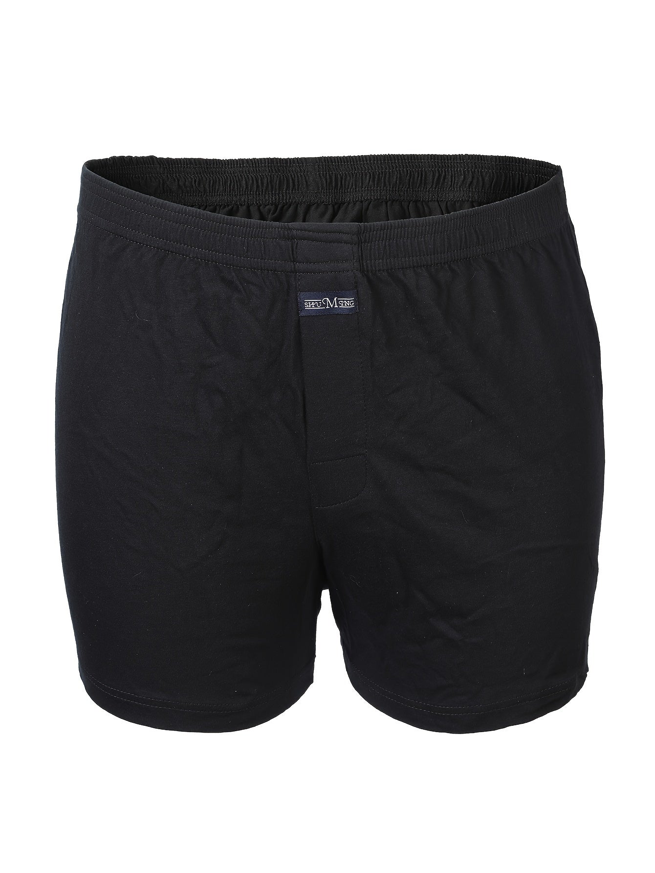Men'S High-Waist Boxer Briefs - Soft Breathable, Loose Fit, Deep Crotch, Button Detail, Solid Black, Comfortable for Casual Attire, High Waisted Boxer Briefs
