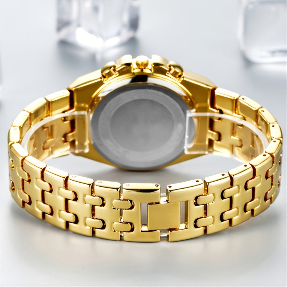 Luxury Golden-Tone Women's Rhinestone Watch with Roman Numerals, Quartz Movement, and Sparkling Bezel - Elegant Business Style Analog Display, Formal Timepiece | Classic Elegance | Durable Bracelet