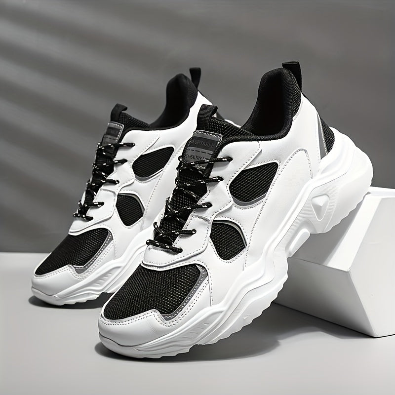 [Breathable|Mesh] White & Teal Breathable Mesh Men's Chunky Sneakers | Lace-Up Design, EVA Sole | for All Seasons Casual Sneakers