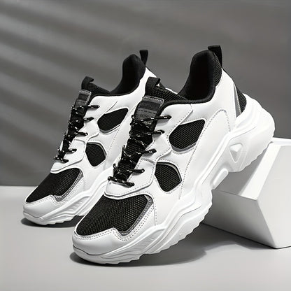 [Breathable|Mesh] White & Teal Breathable Mesh Men's Chunky Sneakers | Lace-Up Design, EVA Sole | for All Seasons Casual Sneakers