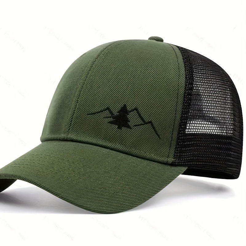 Trendy Embroidered Trucker Hat, Breathable Mesh Baseball Cap for Outdoor & Skateboarding, Business Business Style