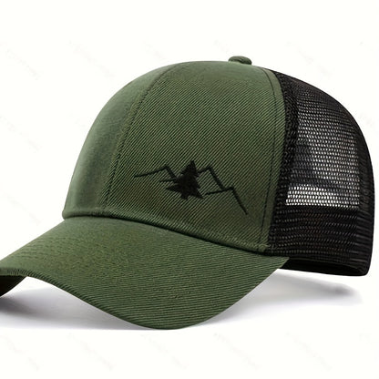 Trendy Embroidered Trucker Hat, Breathable Mesh Baseball Cap for Outdoor & Skateboarding, Business Business Style