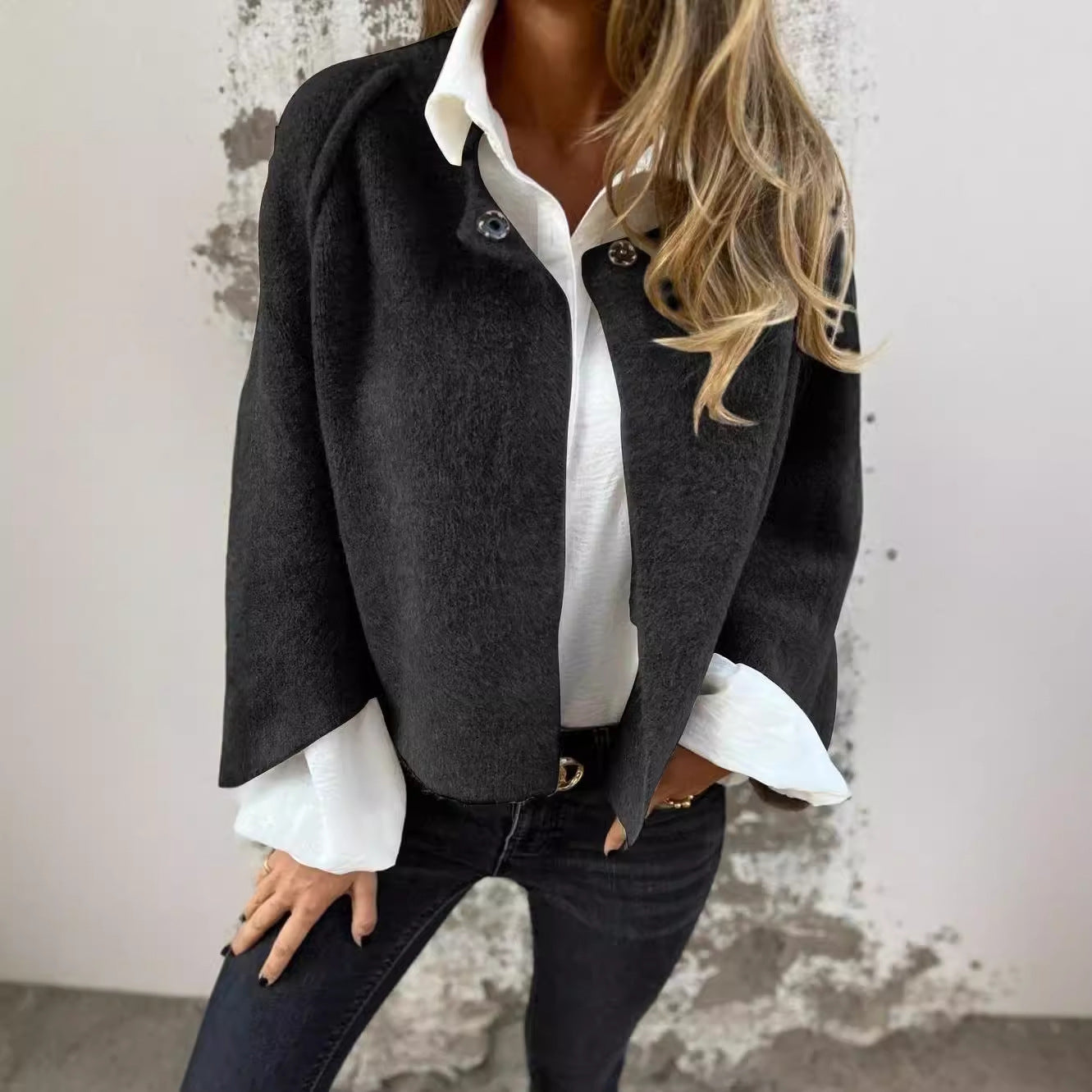Women's Batwing Sleeve Cardigan Ins Fashion Cropped Jacket Tops Autumn And Winter Loose Short Cashmere Coat