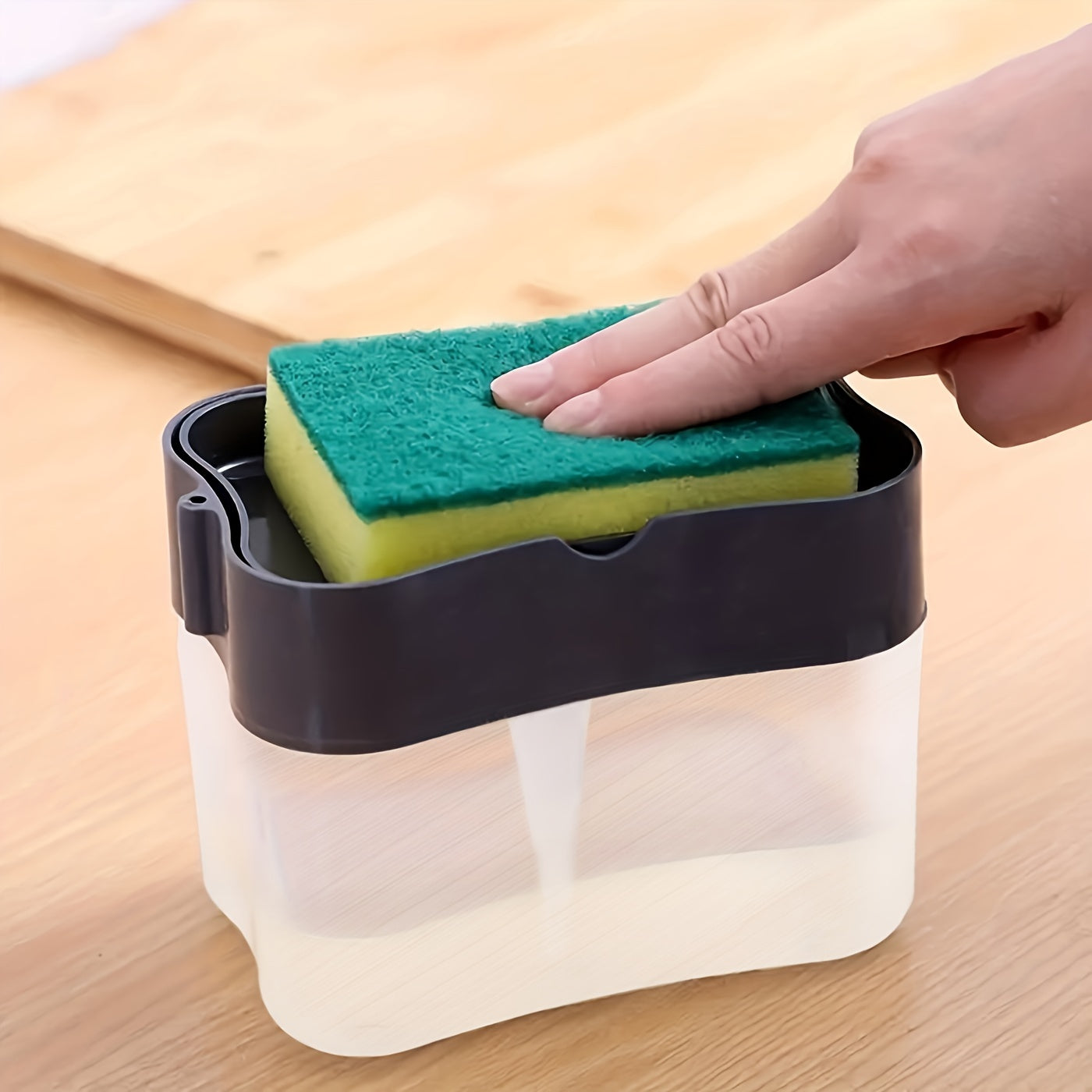 1pc Modern ABS Plastic Dish Soap Dispenser with Sponge Holder, Hand Wash Only, Lightweight Square Kitchen Sink Accessory, Space-Themed Solid Color Design