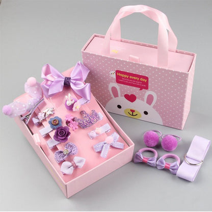 Deluxe Princess Hair Accessory Kit for Girls - Sparkling Rhinestone Clips, Cute Bow Ties & Elastic Bands with Pink Gift Box & Ribbon Hanger - Soft, Lightweight & Safe for and Youngsters, Hair Accessories for Girls