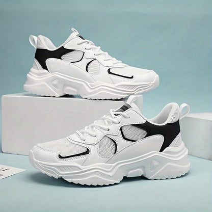 [Breathable|Mesh] White & Teal Breathable Mesh Men's Chunky Sneakers | Lace-Up Design, EVA Sole | for All Seasons Casual Sneakers