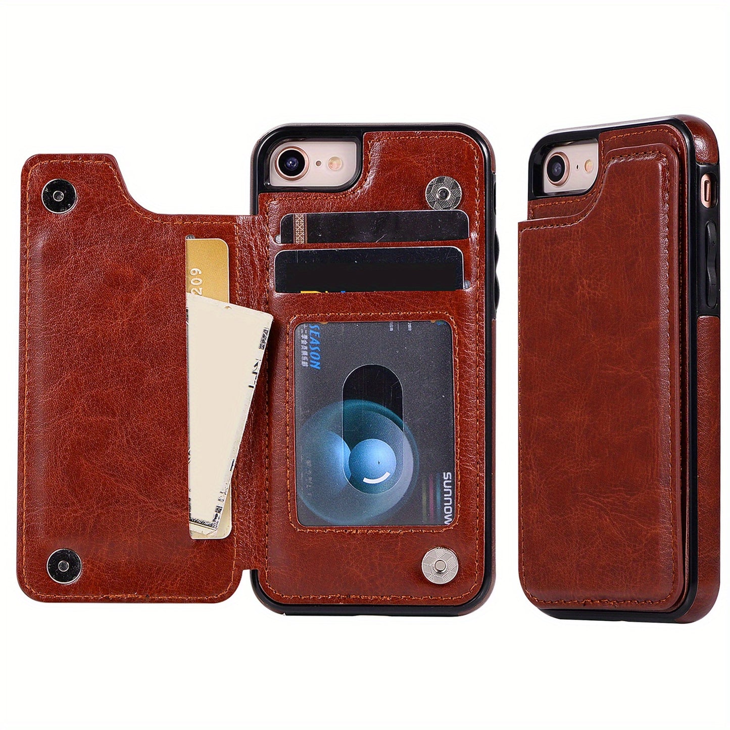 Premium PU Synthetic Faux Leather Wallet Case Designed for Various for iphone Models, Featuring Card Slots, a Stand, And Shockproof Protection.