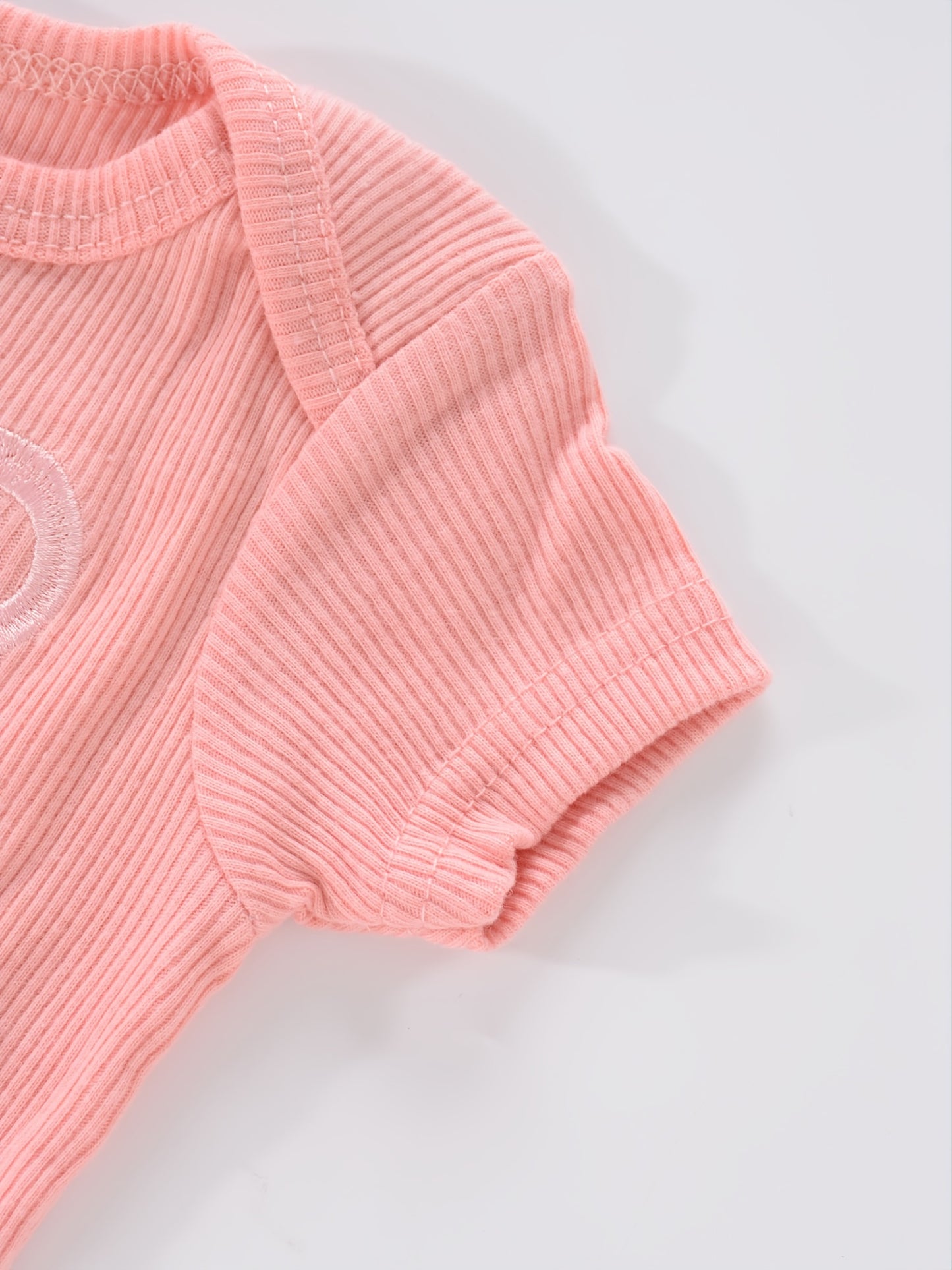 Newborn Baby Short Sleeve One-Piece Suit 4pcs Set with Alphabet Print and Embroidery Triangle Climbing Suit Ha Clothes Set 0-9 Months Baby Clothes