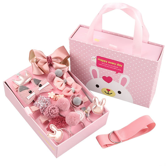 Deluxe Princess Hair Accessory Kit for Girls - Sparkling Rhinestone Clips, Cute Bow Ties & Elastic Bands with Pink Gift Box & Ribbon Hanger - Soft, Lightweight & Safe for and Youngsters, Hair Accessories for Girls