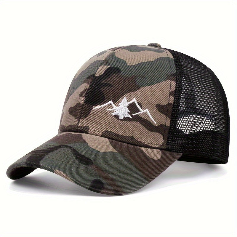 Trendy Embroidered Trucker Hat, Breathable Mesh Baseball Cap for Outdoor & Skateboarding, Business Business Style
