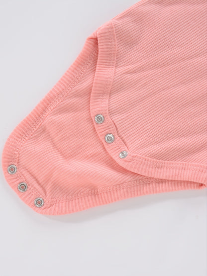 Newborn Baby Short Sleeve One-Piece Suit 4pcs Set with Alphabet Print and Embroidery Triangle Climbing Suit Ha Clothes Set 0-9 Months Baby Clothes