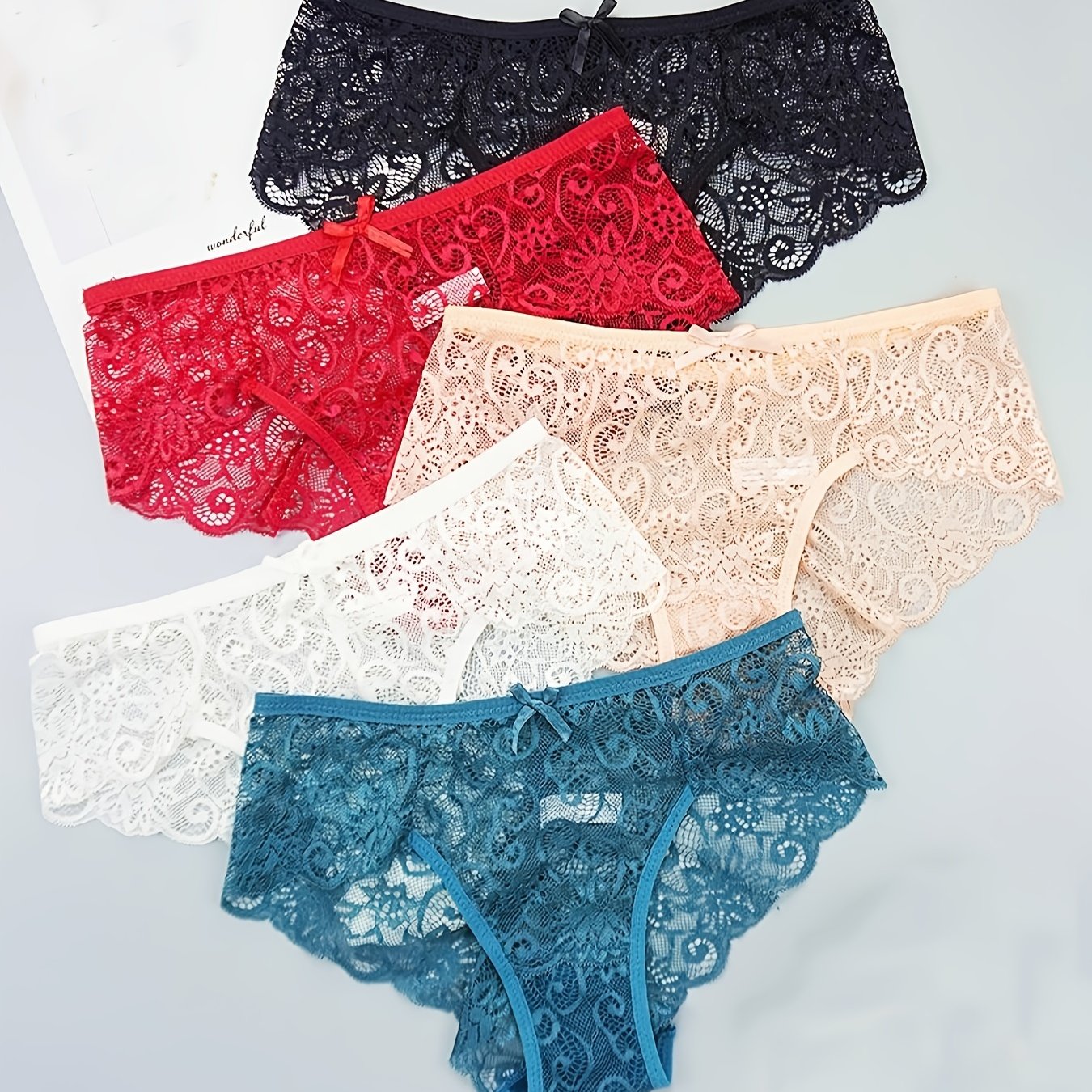 5 Pack Women's Lace Sexy Mid Waist Panties