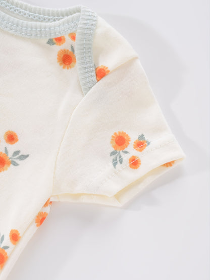 Newborn Baby Short Sleeve One-Piece Suit 4pcs Set with Alphabet Print and Embroidery Triangle Climbing Suit Ha Clothes Set 0-9 Months Baby Clothes