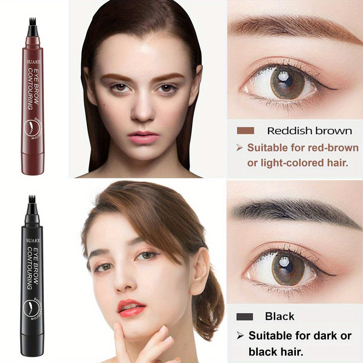 Four-Prong Eyebrow Pencil, Waterproof and Sweatproof with Long-lasting Wear