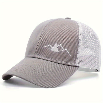 Trendy Embroidered Trucker Hat, Breathable Mesh Baseball Cap for Outdoor & Skateboarding, Business Business Style